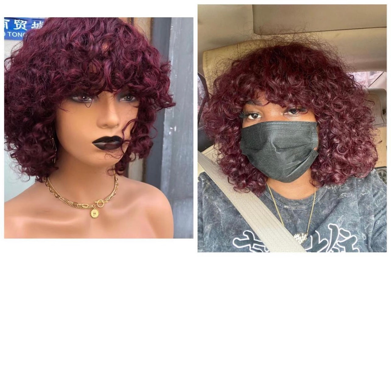 Burgundy rose curl wig